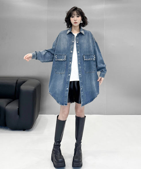 Loose Rivet Denim Blouse